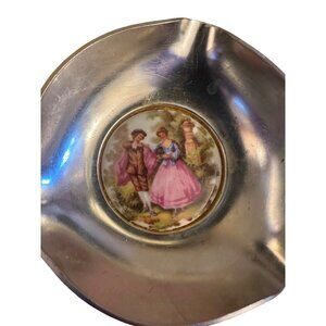 Vintage Silver Trinket Dish With Romantic Victorian Scene Porcelain Inset